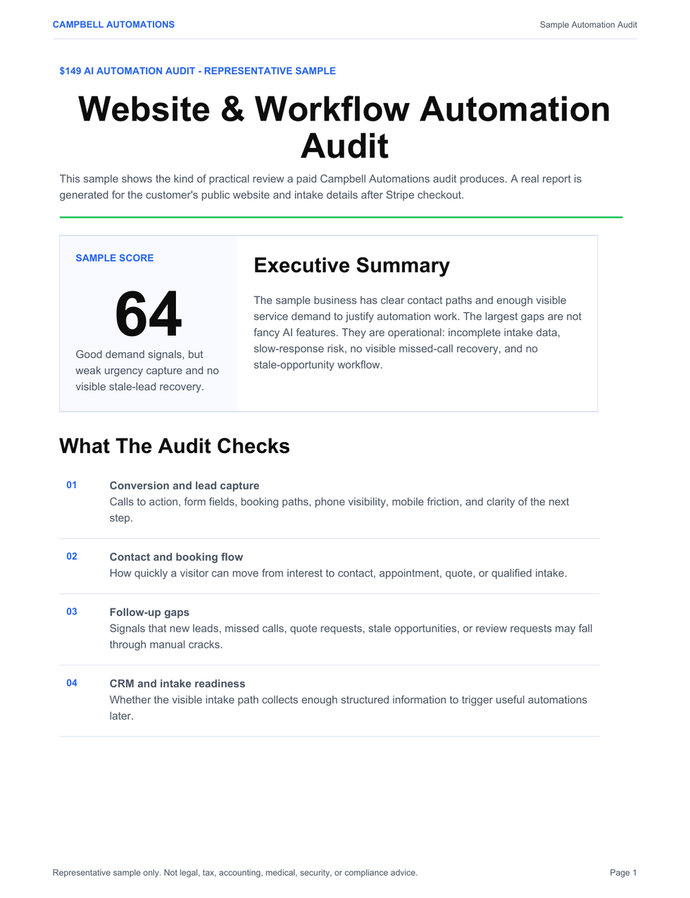 First page preview of Campbell Automations sample automation audit PDF